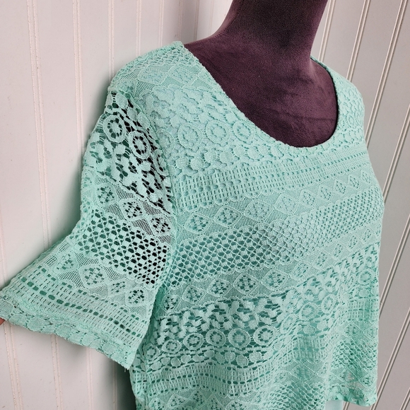 Elegant Mint Crochet Overlay Dress - Picture 6 of 14
